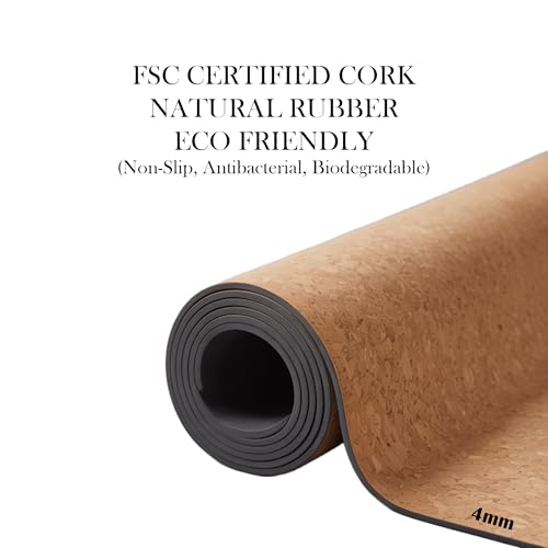 Tapis de yoga Eco 183 x 60 cm - 4mm liège FSC + caoutchouc naturel - NOIR