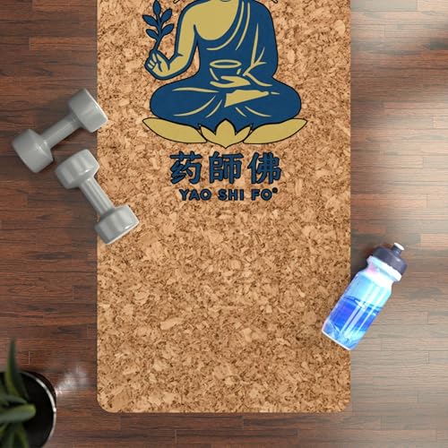 Tapis de yoga Eco 183 x 60 cm - 4mm liège FSC + caoutchouc naturel - BLEU et OR